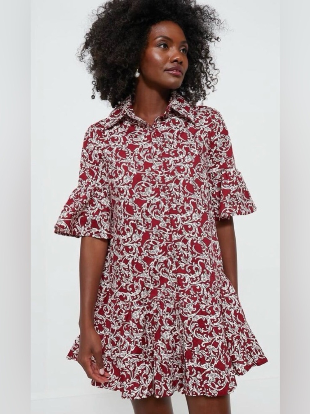 Tuckernuck HYACINTH HOUSE Maroon Vines Vera Shirt Dress- M